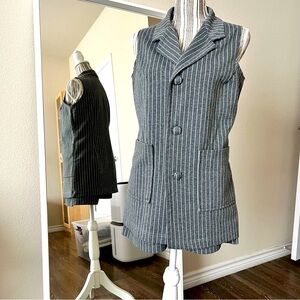 Gray Pinstripe Sleeveless Blazer Vest and Short Set